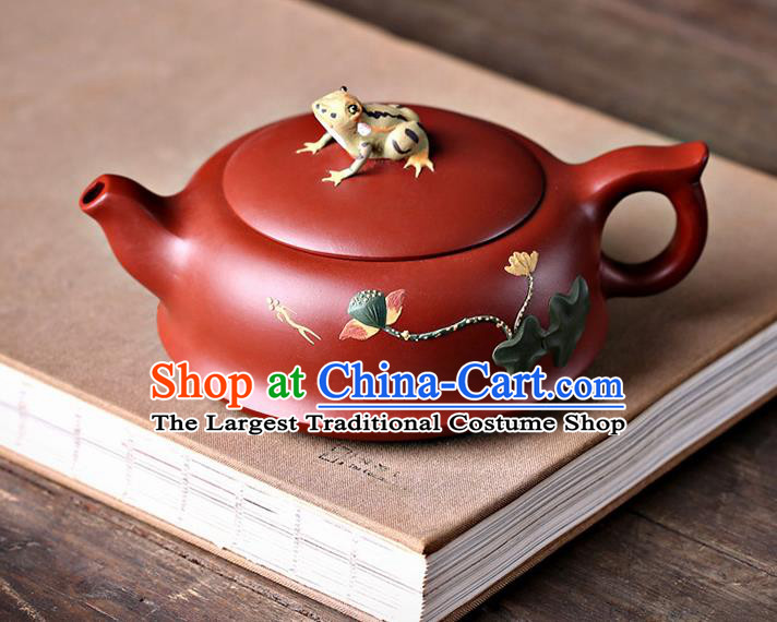 Traditional Chinese Handmade Kung Fu Zisha Teapot Carving Lotus Red Clay Pottery Teapot