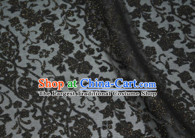 Traditional Chinese Classical Twine Flowers Pattern Black Silk Fabric Ancient Hanfu Dress Silk Cloth