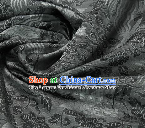 Traditional Chinese Classical Phoenix Peony Pattern Black Silk Fabric Ancient Hanfu Dress Silk Cloth