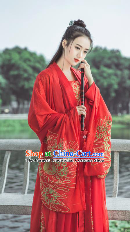 Traditional Chinese Tang Dynasty Bride Wedding Replica Costumes Ancient Nobility Lady Red Hanfu Dress for Women