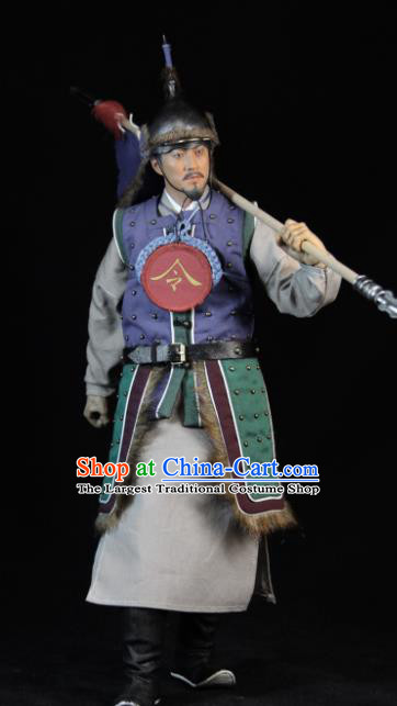 Chinese Ancient Soldier Clothing Traditional Ming Dynasty Herald Costumes and Hat Complete Set for Men