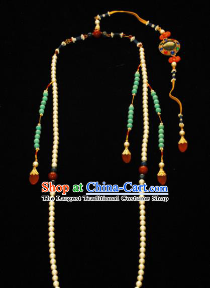 Handmade Chinese Ancient Emperor Tourmaline Necklace Traditional Qing Dynasty Court Beads Accessories for Men