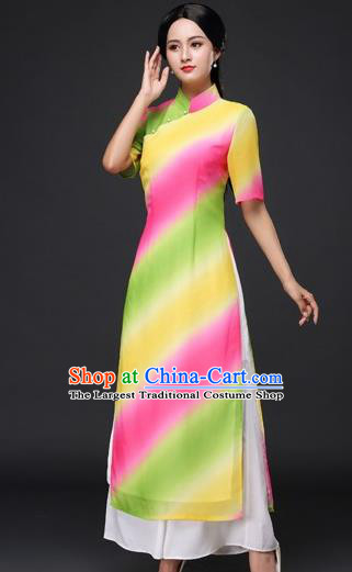 Chinese Traditional Classical Dance Cheongsam National Costume Tang Suit Qipao Dress for Women