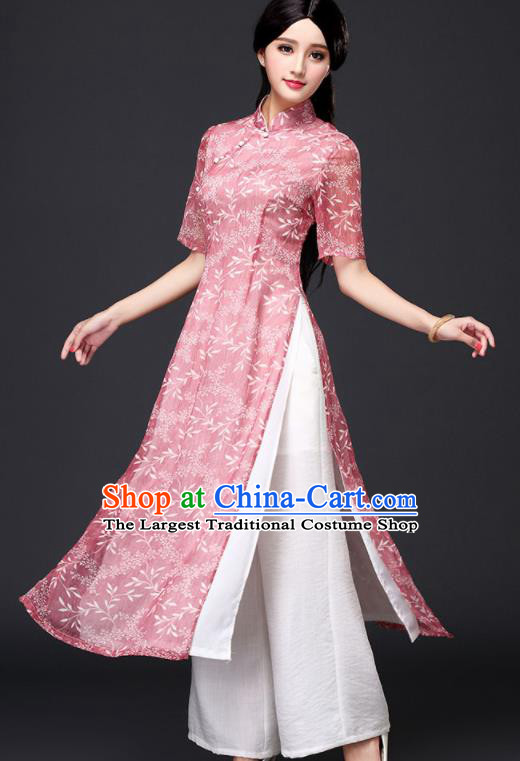 Traditional Chinese Classical Pink Organza Cheongsam National Costume Tang Suit Qipao Dress for Women