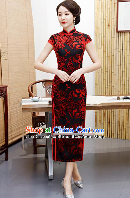 Traditional Chinese Classical Velvet Cheongsam National Costume Tang Suit Qipao Dress for Women