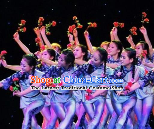 Traditional Chinese Folk Dance Group Dance Costume Fan Dance Stage Show Dress for Women