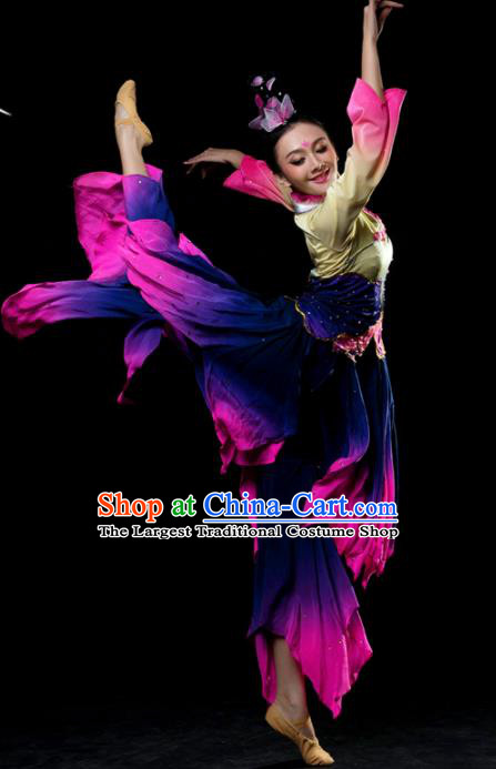 Traditional Chinese Classical Dance Purple Costumes Umbrella Dance Stage Show Dress for Women