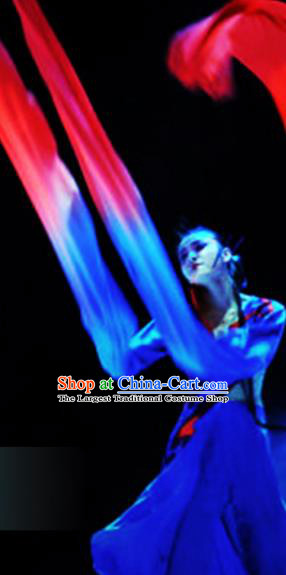 Traditional Chinese Classical Dance Competition Royalblue Costumes Water Sleeve Dance Stage Show Dress for Women