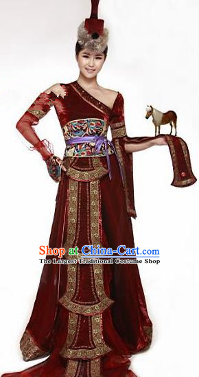 Traditional Chinese Mongol Nationality Dance Costume Mongolian Ethnic Dance Stage Show Dress for Women