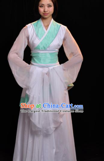 Traditional Chinese Classical Dance White Costumes Umbrella Dance Stage Show Dress for Women