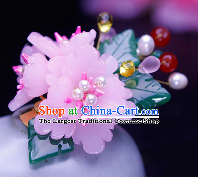 Chinese Traditional Hanfu Pink Peony Hair Claw Ancient Princess Hair Accessories for Women