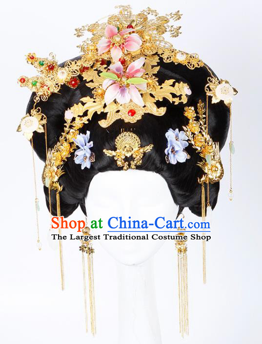 Chinese Traditional Tang Dynasty Queen Wigs and Hairpins Ancient Imperial Consort Hair Accessories for Women