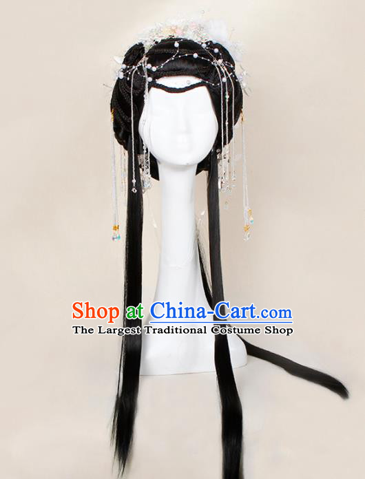 Chinese Traditional Ming Dynasty Princess Wigs and Hairpins Ancient Goddess Hair Accessories for Women