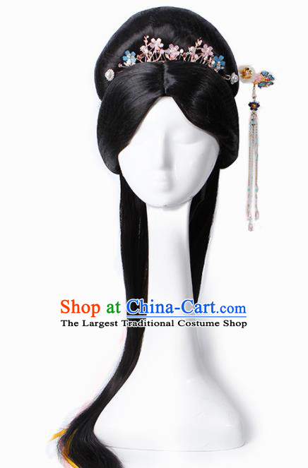 Chinese Traditional Tang Dynasty Court Princess Wigs and Hairpins Ancient Imperial Concubine Hair Accessories for Women