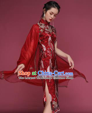 Chinese Traditional Tang Suit Red Cheongsam National Wedding Costume Qipao Dress for Women