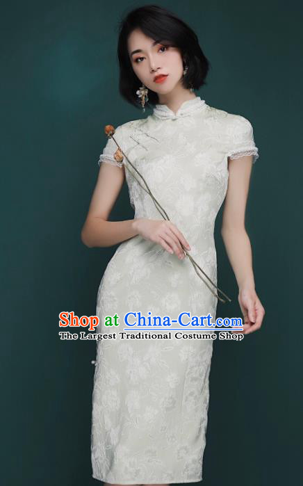 Chinese Traditional Tang Suit Light Green Cheongsam National Costume Qipao Dress for Women