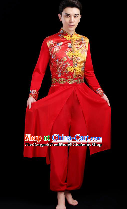 Traditional Chinese Drum Dance Folk Dance Red Outfits Classical Dance Yangko Costume for Men