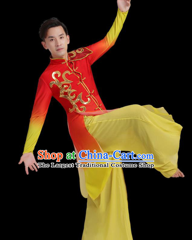 Traditional Chinese Drum Dance Folk Dance Red Outfits Classical Dance Costume for Men