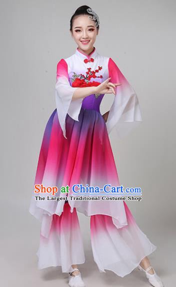 Chinese Traditional Folk Dance Yangko Rosy Outfits Fan Dance Classical Dance Costume for Women