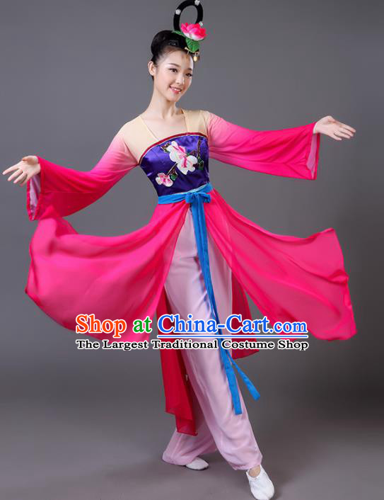 Chinese Traditional Umbrella Dance Rosy Dress Classical Dance Fan Dance Costume for Women