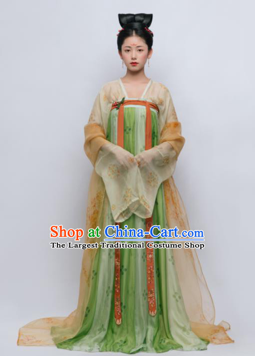 Traditional Chinese Ancient Court Lady Green Hanfu Dress Tang Dynasty Royal Princess Replica Costume for Women