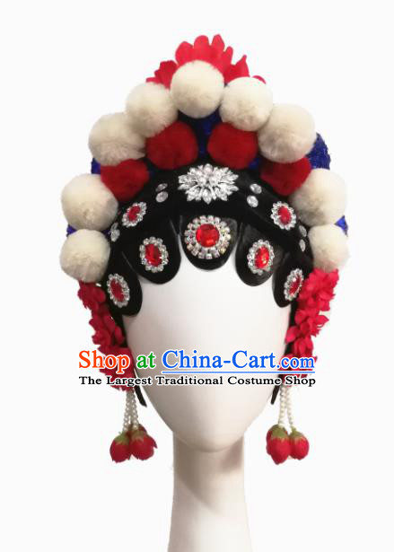 Chinese Traditional Beijing Opera Classical Dance Hair Accessories Fan Dance Wig Chignon Headdress for Women