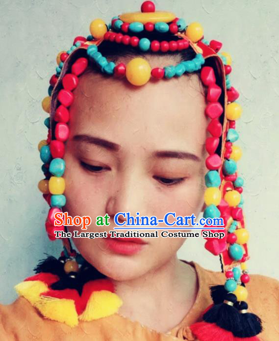 Chinese Traditional Zang Ethnic Red Hair Clasp Hair Accessories Tibetan Nationality Headwear for Women