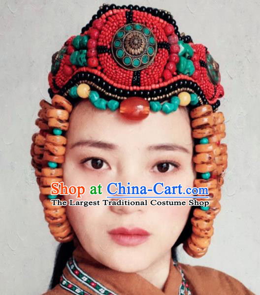 Chinese Traditional Zang Ethnic Hat Hair Accessories Tibetan Nationality Headwear for Women