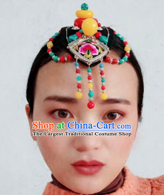 Chinese Traditional Zang Ethnic Embroidered Hair Clasp Hair Accessories Tibetan Nationality Headwear for Women