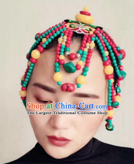 Chinese Traditional Zang Ethnic Green Hair Clasp Hair Accessories Tibetan Nationality Headwear for Women