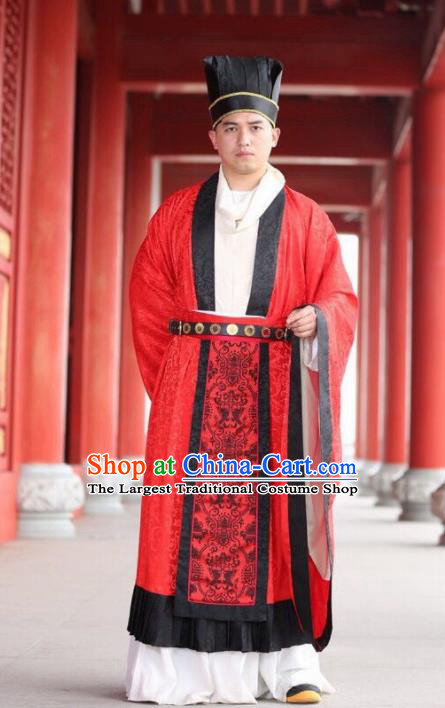 Chinese Ancient Tang Dynasty Bridegroom Hanfu Clothing Traditional Wedding Replica Costume for Men