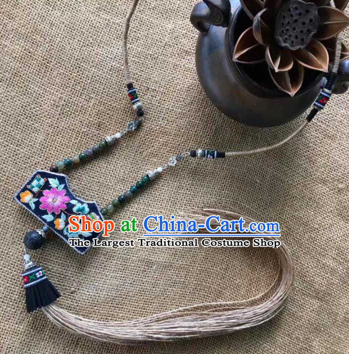 Chinese Traditional Ethnic Embroidered Necklet Accessories Nationality Tassel Necklace for Women