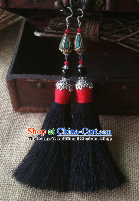 Chinese Traditional Ethnic Tassel Ear Accessories Miao Nationality Earrings for Women