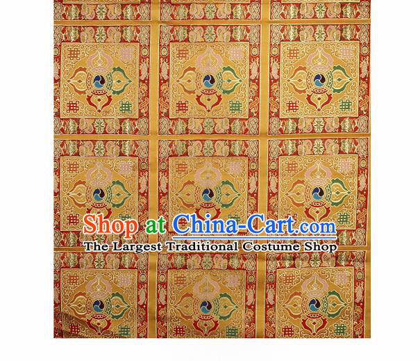 Asian Chinese Traditional Pattern Golden Brocade Buddhism Tibetan Robe Satin Fabric Chinese Silk Material