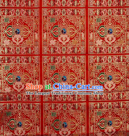 Asian Chinese Traditional Pattern Red Brocade Buddhism Tibetan Robe Satin Fabric Chinese Silk Material