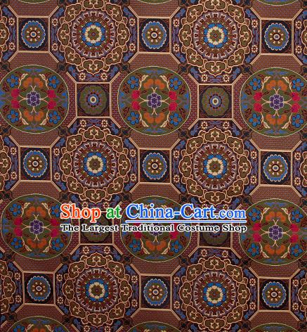 Asian Chinese Traditional Pattern Brown Brocade Buddhism Tibetan Robe Satin Fabric Chinese Silk Material