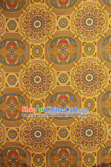 Asian Chinese Traditional Buddhism Pattern Golden Brocade Tibetan Robe Satin Fabric Silk Material