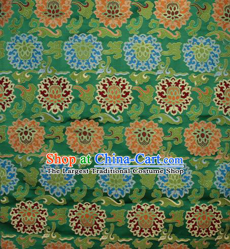 Asian Chinese Traditional Buddhism Lotus Pattern Green Brocade Tibetan Robe Satin Fabric Silk Material