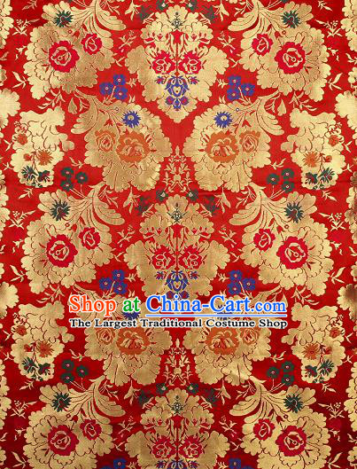 Asian Chinese Traditional Pattern Red Brocade Tibetan Robe Satin Fabric Silk Material