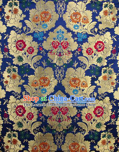 Asian Chinese Traditional Pattern Royalblue Brocade Tibetan Robe Satin Fabric Silk Material