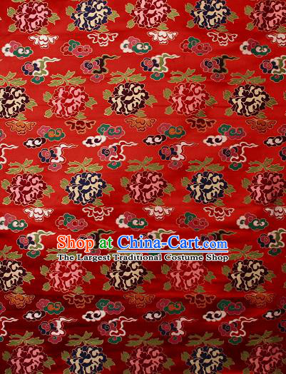 Asian Chinese Traditional Galsang Flower Pattern Red Brocade Tibetan Robe Satin Fabric Silk Material