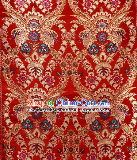 Asian Chinese Traditional Galsang Flower Pattern Red Brocade Tibetan Robe Satin Fabric Silk Material