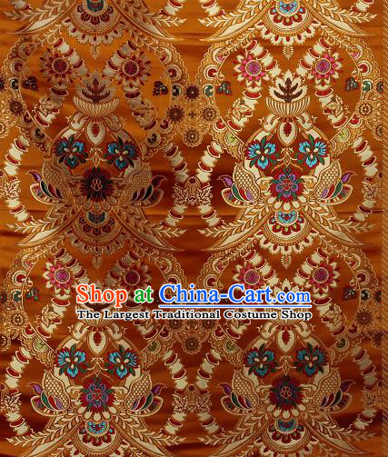 Asian Chinese Traditional Buddhism Galsang Flower Pattern Golden Brocade Tibetan Robe Satin Fabric Silk Material