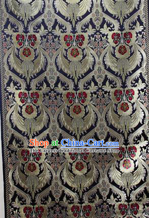 Asian Chinese Traditional Phoenix Galsang Flowers Pattern Royalblue Brocade Tibetan Robe Satin Fabric Silk Material