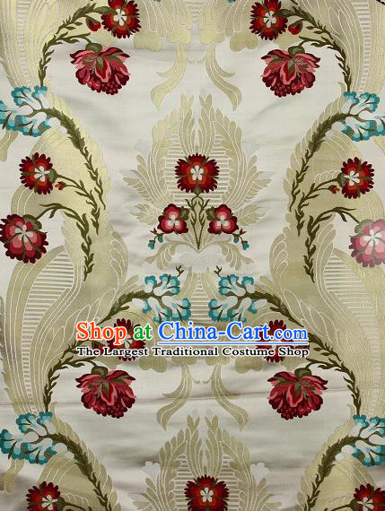 Asian Chinese Traditional Phoenix Galsang Flowers Pattern White Brocade Tibetan Robe Satin Fabric Silk Material