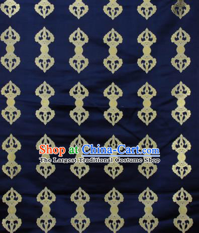 Asian Chinese Traditional Vajra Pattern Navy Brocade Tibetan Robe Satin Fabric Silk Material