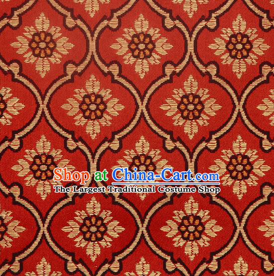 Asian Chinese Traditional Sunflowers Pattern Red Brocade Tibetan Robe Satin Fabric Silk Material