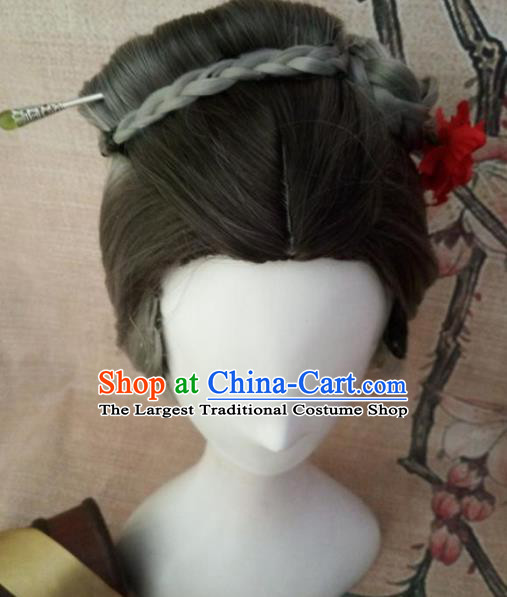 Chinese Traditional Cosplay Old Female Wigs Ancient Dowager Countess Wig Sheath Hair Accessories for Women