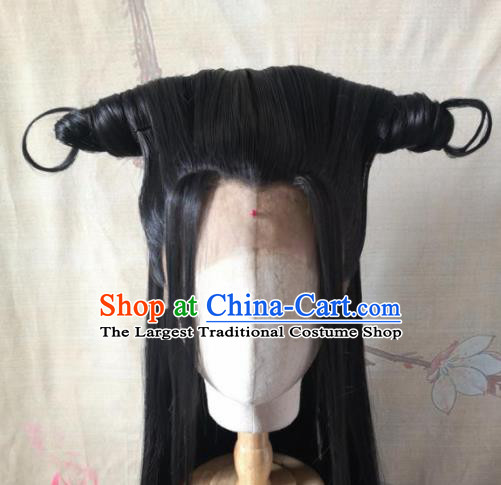 Chinese Traditional Cosplay Fairy Nie Xiaoqian Black Wigs Ancient Female Swordsman Wig Sheath Hair Accessories for Women