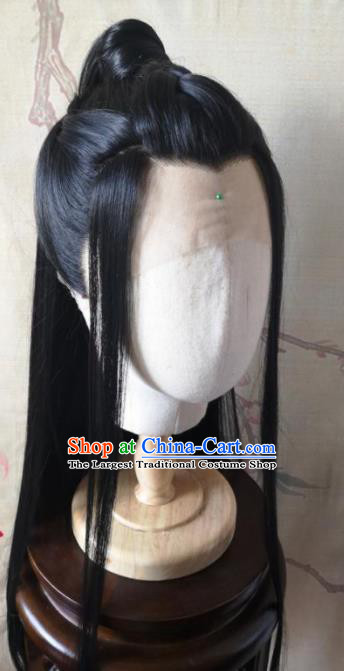 Traditional Chinese Cosplay Swordsman Xue Yang Black Wigs Ancient Nobility Childe Wig Sheath Hair Accessories for Men